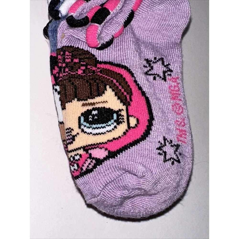 LOL Surprise Girls No-Show Socks 5 Pair Pack Navy Purple Stars Size S 6-10.5‎